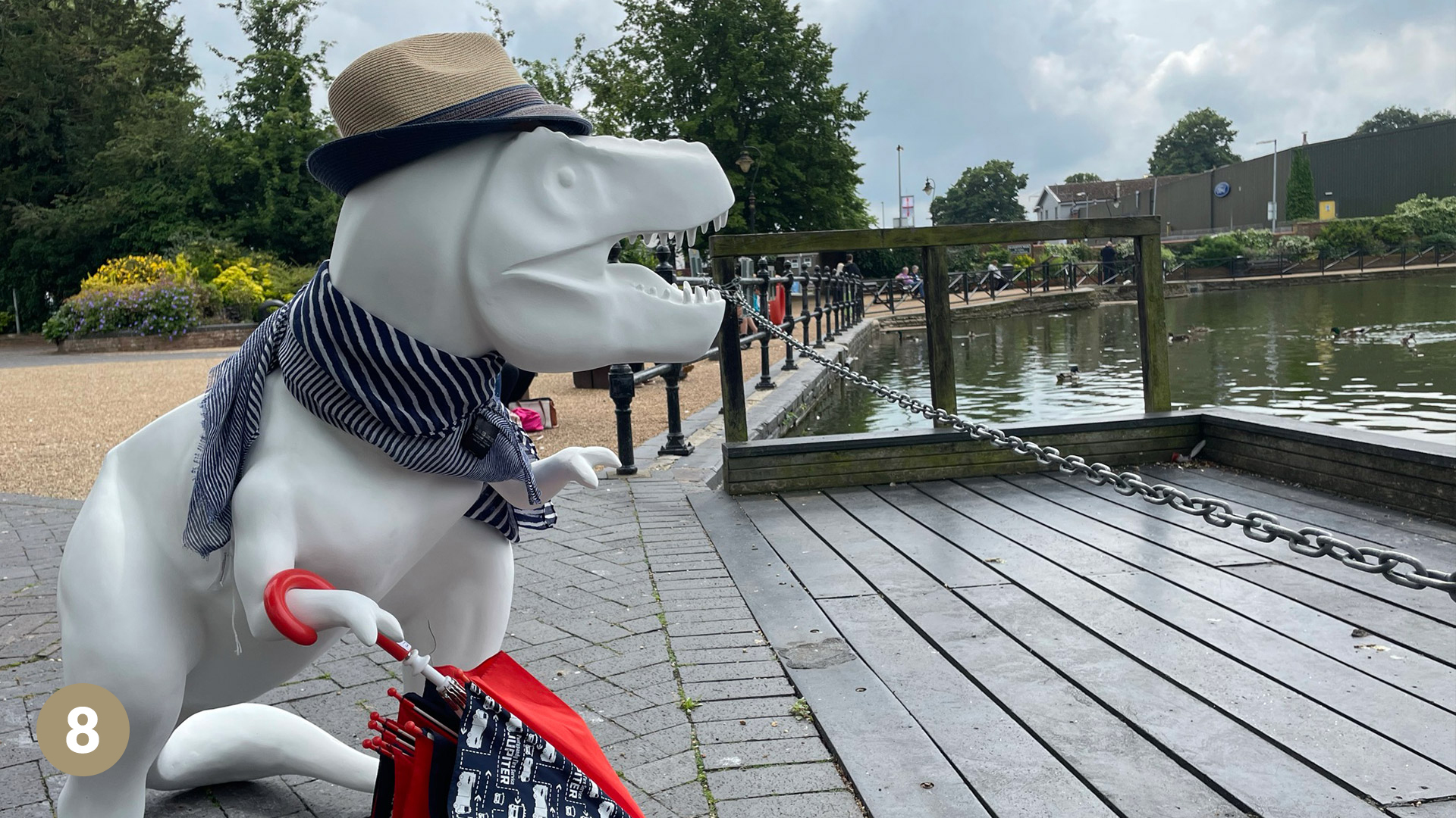 T-rex statue on decking